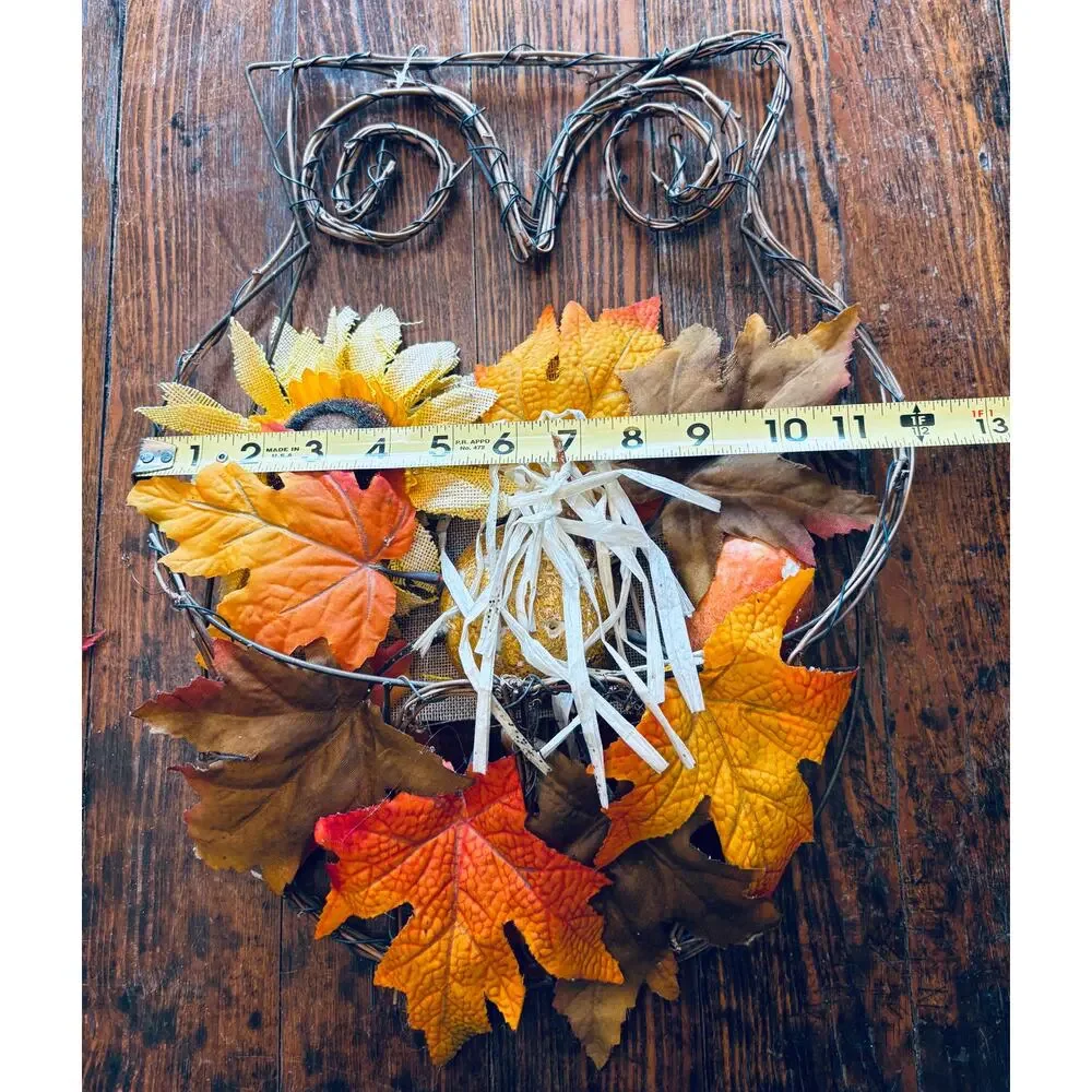 (2) Fall Autumn Harvest decorative owl-shaped wreaths